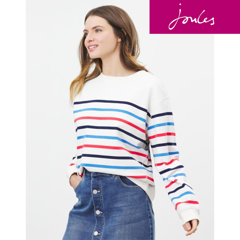 Joules Monique Crew Neck Sweatshirt - Cream Multi Stripe-4